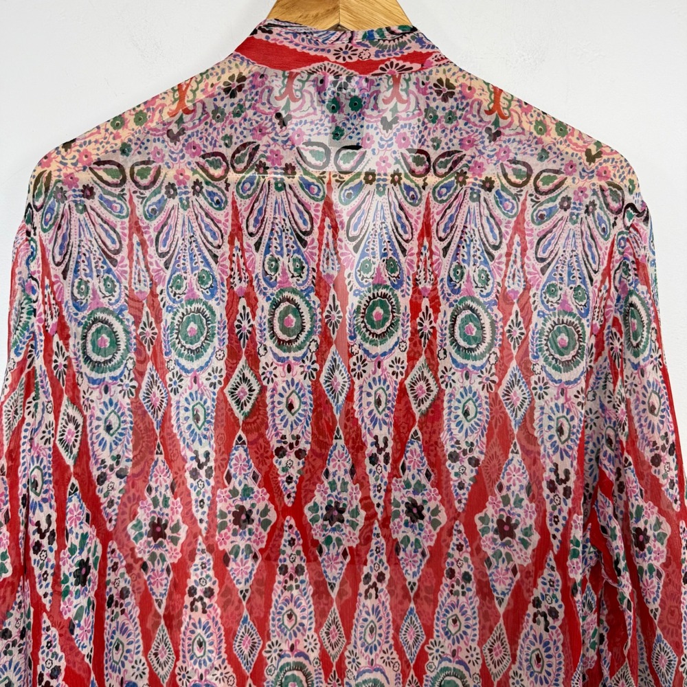 NY Collection 100% Silk Sequin Tunic Blouse Sheer Resort Top Boho Paisley Small - Picture 7 of 11